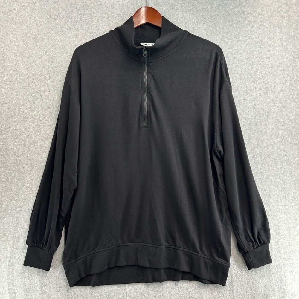 Three Dots Pullover‎ Black Quarter Zip Mock Neck Sweatshirt Sweater Womens XL